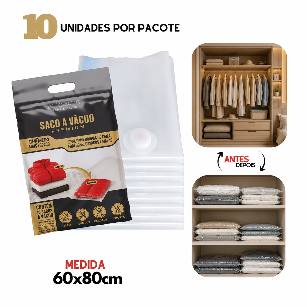 Kit Armário — 10 Sacos a Vácuo (60×80 cm)