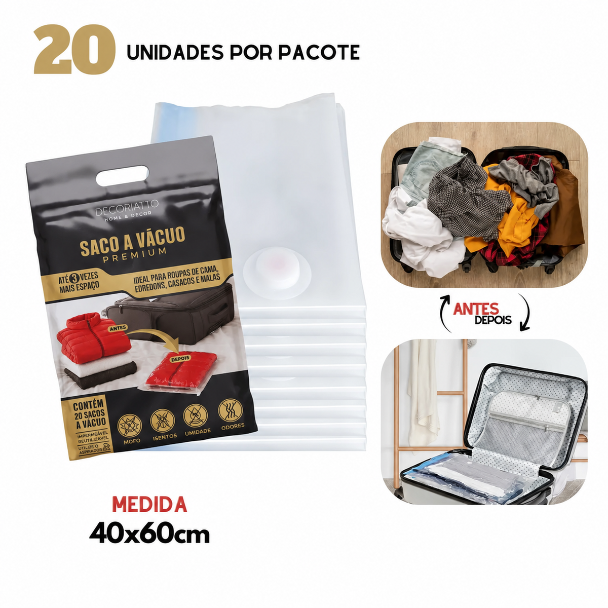 Kit Mala — 20 Sacos a Vácuo (40×60 cm)