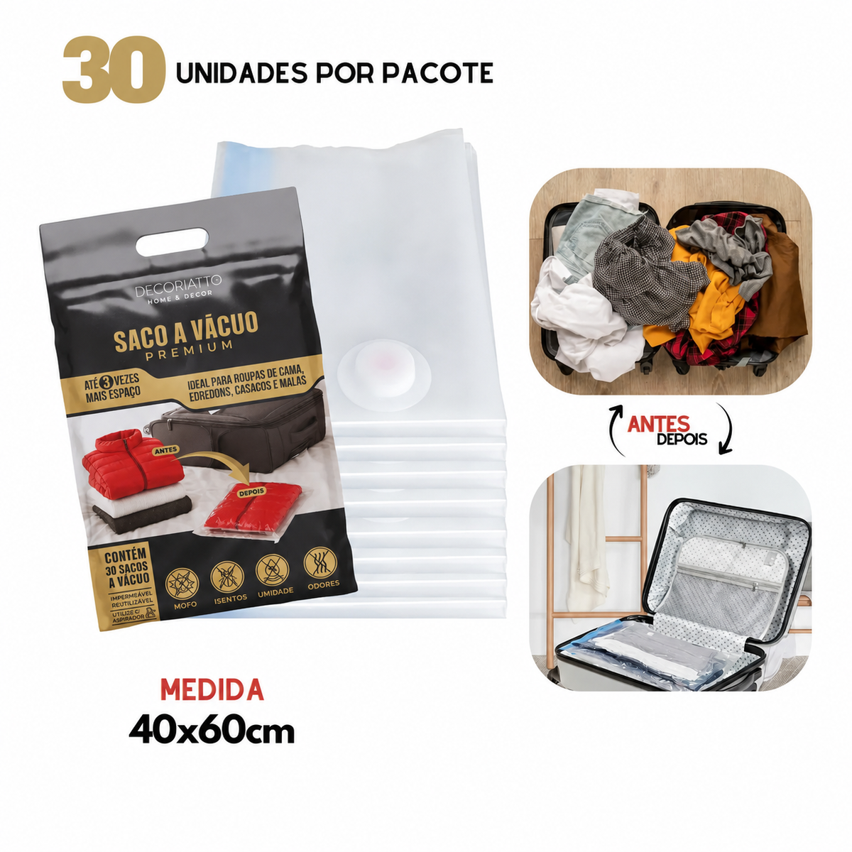 Kit Mala — 30 Sacos a Vácuo (40×60 cm)