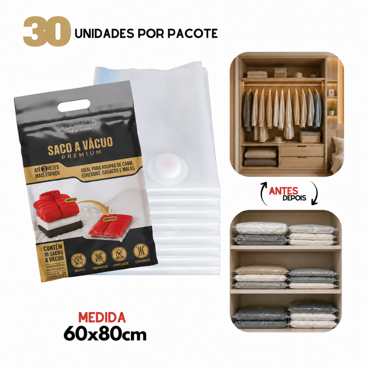 Kit Armário — 30 Sacos a Vácuo (60×80 cm)